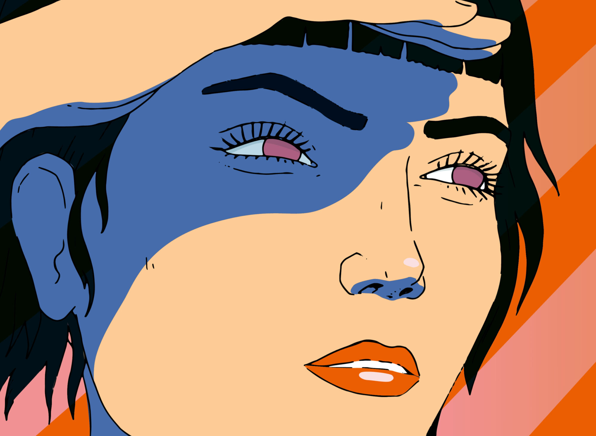 Junge Frau hält Ausschau blickt in die Ferne Design Letter by Büro Haeberli Is this a normal day Illustration Grafikdesign