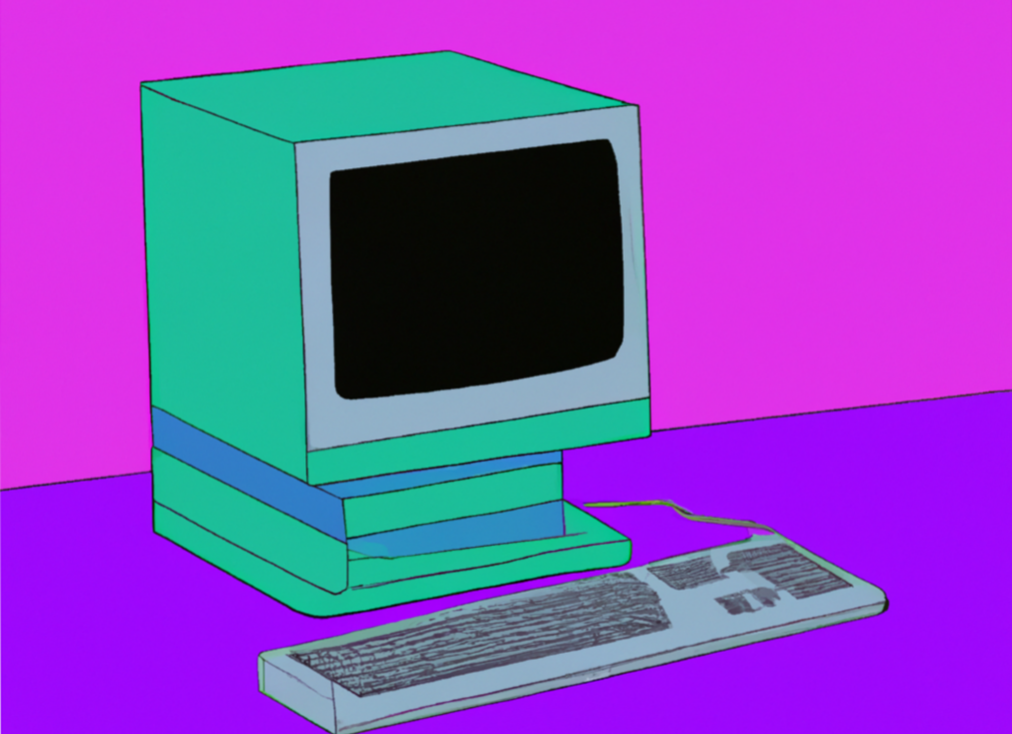 DALLE 2023 08 30 17 52 04 A computer from the 90s in the style of vaporwave
