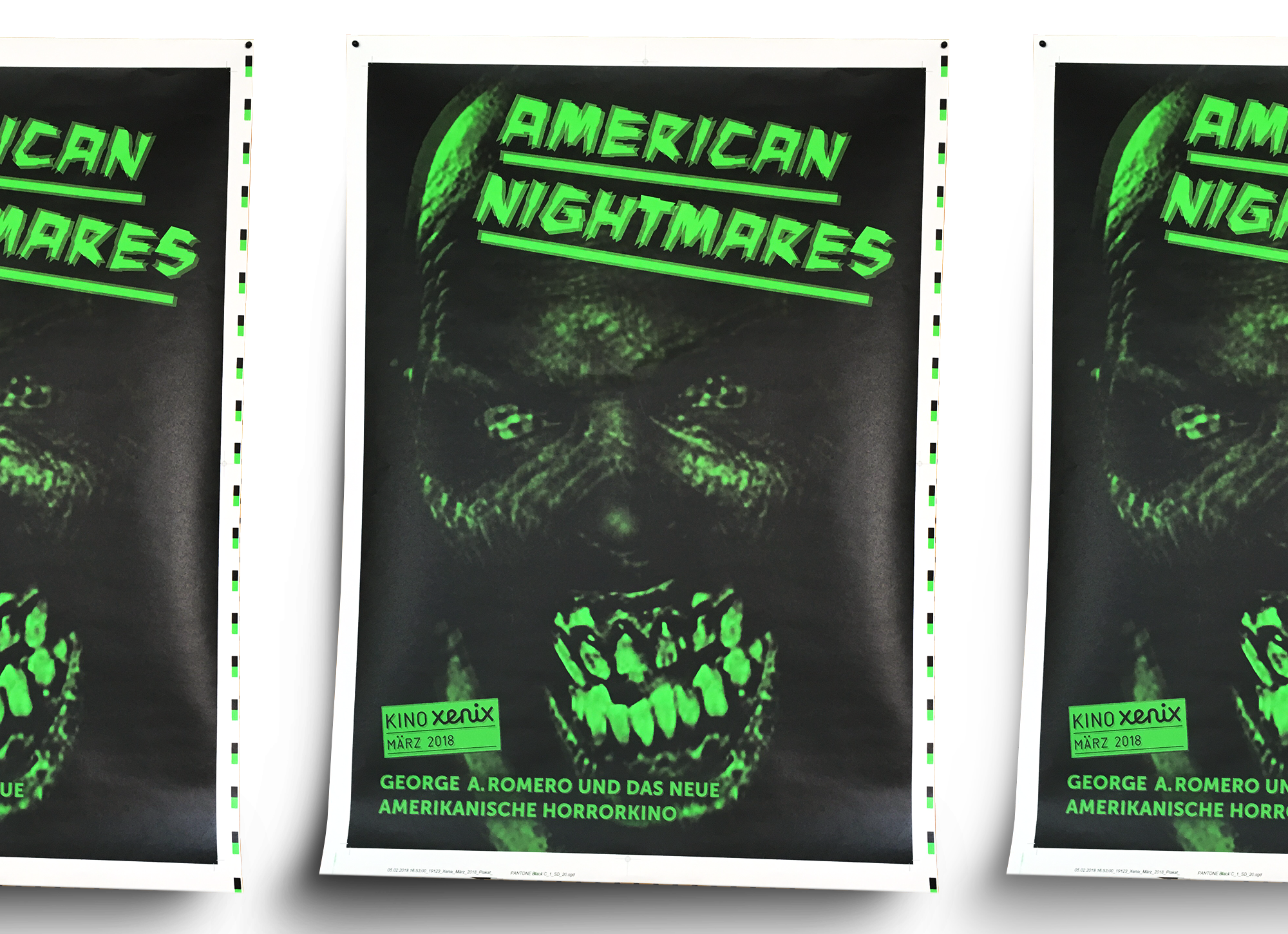 Kino Xenix Horror Plakat verzerrtes Zobie Gesicht American Nightmares Zyklus